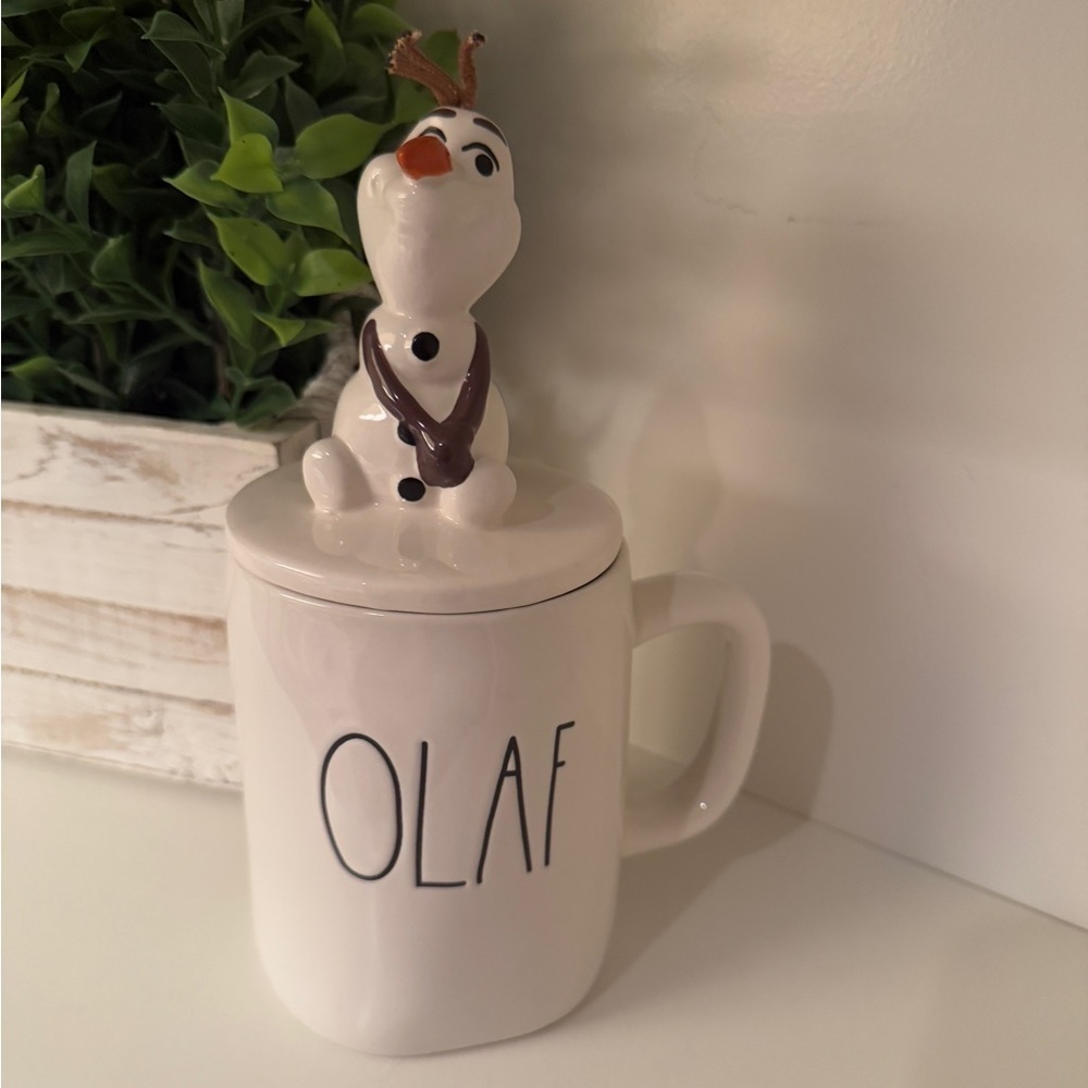Rae Dunn "Olaf" White Mug & Olaf Lid Warmer Disney Frozen Collection New
